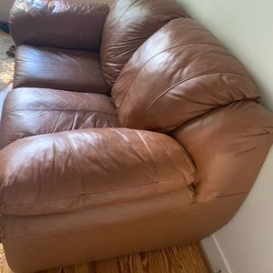 Brown leather loveseat couches